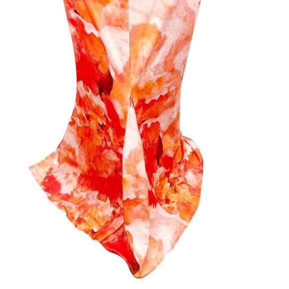 Rene Ruiz Collection One Shoulder 3D Applique Gown Fit Flare Dress Orange Size 2 - Picture 9 of 13